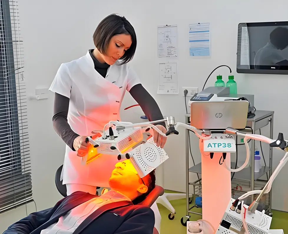 Tratamiento facial con luz en clínica estética