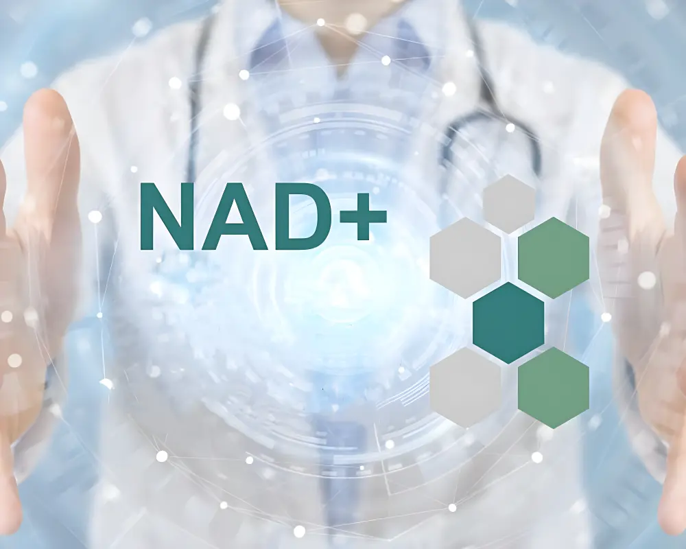 Concepto médico de NAD+ en fondo digital