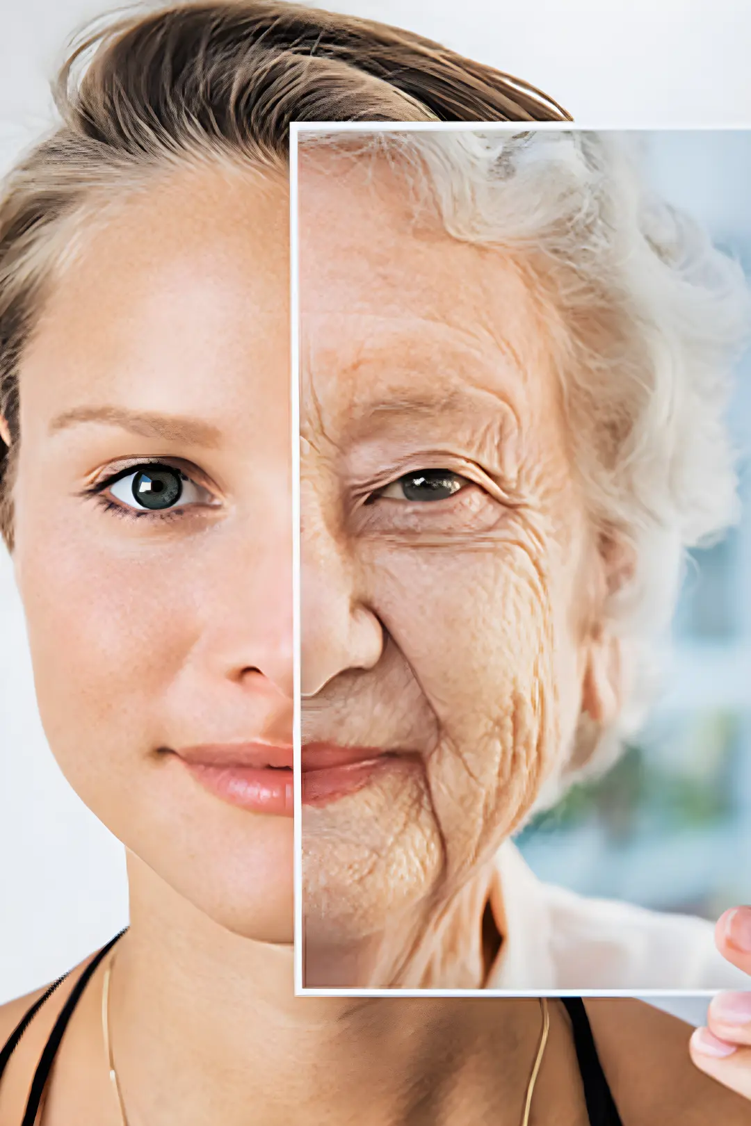 Montaje rostro joven y rostro anciano