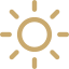 Ícono de sol brillante en dorado