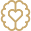 Icono de cerebro con corazón dorado