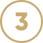 Número tres en un círculo dorado